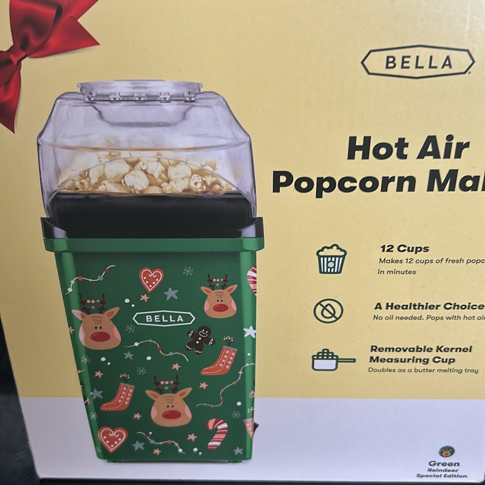 POPCORN Hot Air 12 cup BELLA,Rudolph Xmas Design - Exc Cond-Original Box/Manual